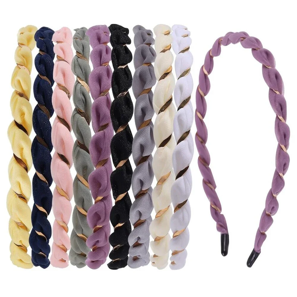 Thin Metal Headbands Women Girls Non Slip Stylish Hair Hoop Pack of 9